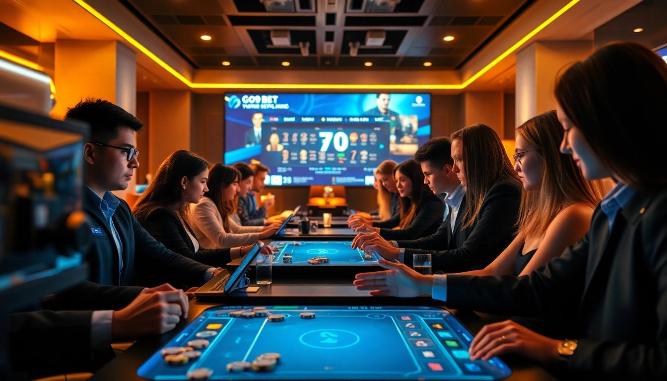 Immersive online gambling experience with diverse users on go99 bet platform, highlighting excitement and trust.