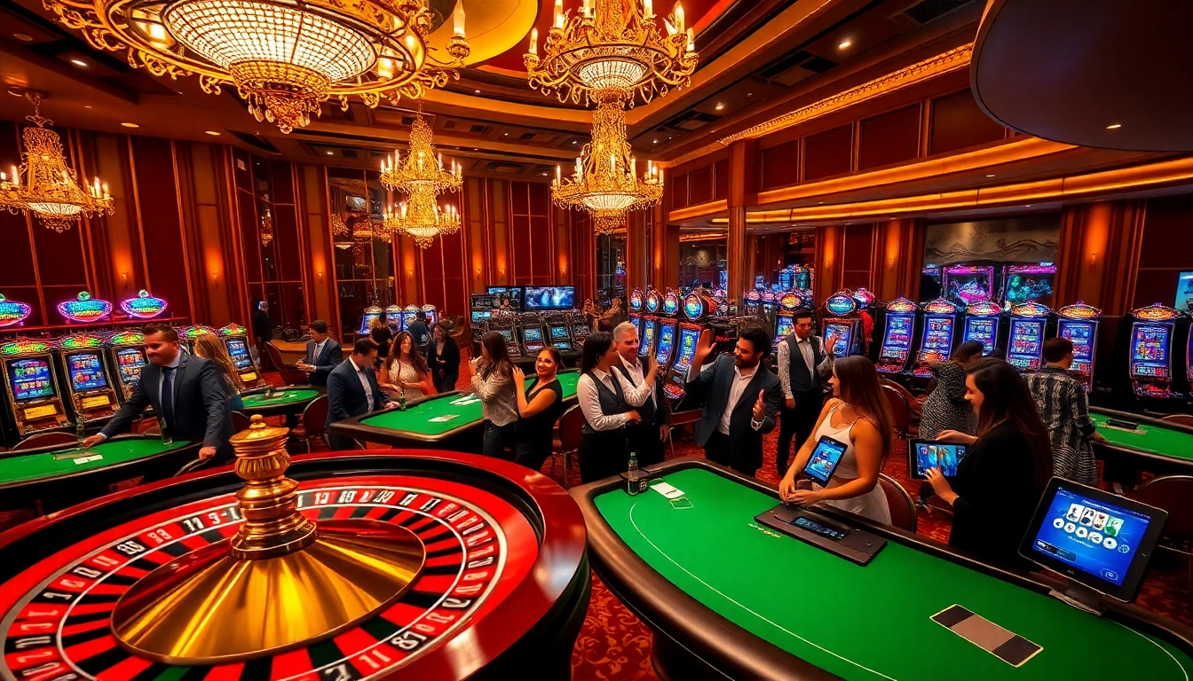 Experience the excitement of gambling at https://viscard.de.com/ with vibrant casino visuals featuring tables and slot machines.
