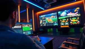 Experience the thrill of online gambling at https://mm88.co.in/ with a vibrant visual of modern gaming.