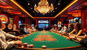 KONG 88 gaming table surrounded by enthusiastic players, highlighting the excitement of the casino.