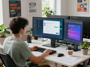 Engaged developer utilizing juicy ai technology in a modern workspace.