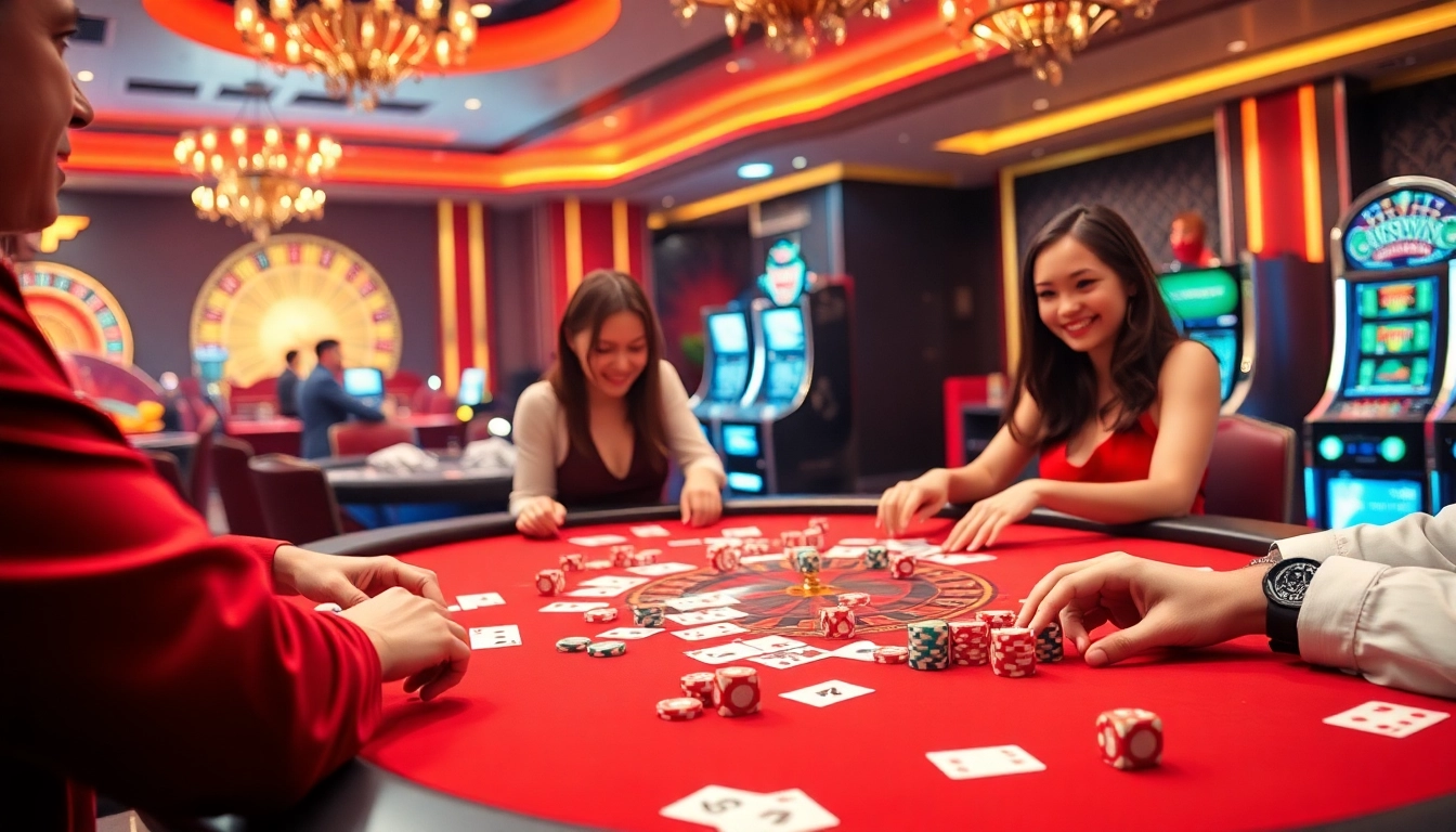 Players strategizing at a 555win gaming table, highlighting the thrill of casino action.