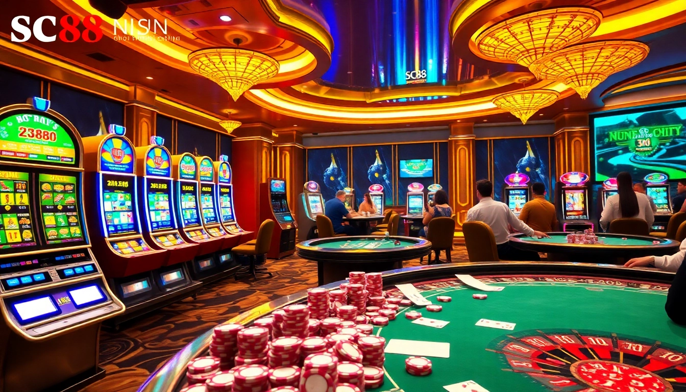 Experience the thrill of gambling at Nhà Cái SC88 Nổ Hũ with vibrant slot machines and dynamic gaming tables.