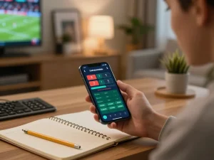 Betting on sports using the sun win app on a smartphone with real-time updates and strategies.
