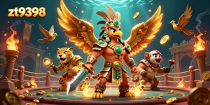 Experience the excitement of zt9398 with dynamic Aztec warriors in a rich casino scene.
