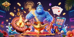 Engage in thrilling gambling activities at minaclavero with vibrant illustrations of poker chips and gaming elements.