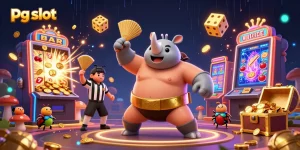 Experience thrilling pg slot action with a beetle sumo champion celebrating a jackpot!
